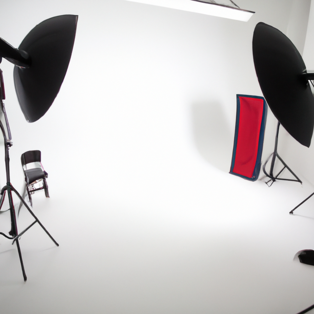 Estudio en Providencia, espacio blanco con trípodes y flashes listos, imagen generada