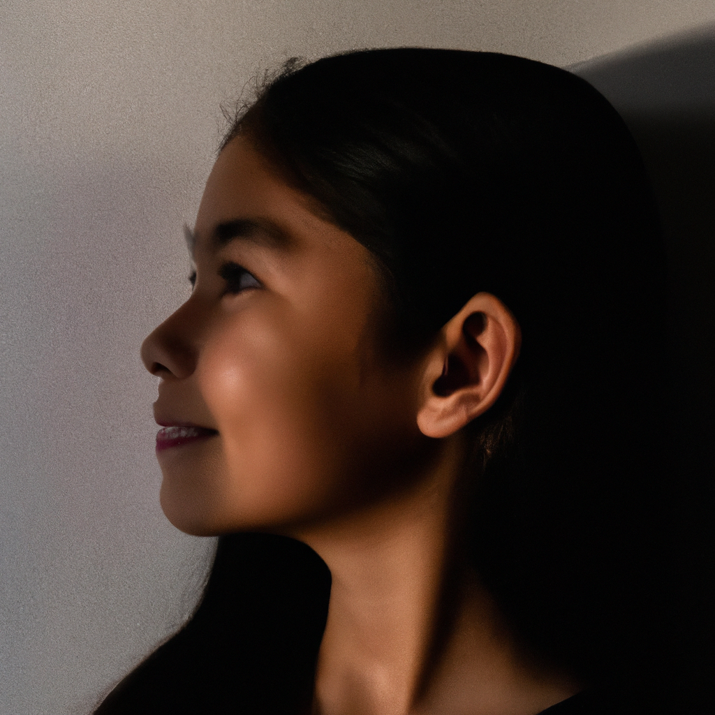 Retrato minimal sobre fondo blanco con luz natural y sonrisa sutil, imagen generada